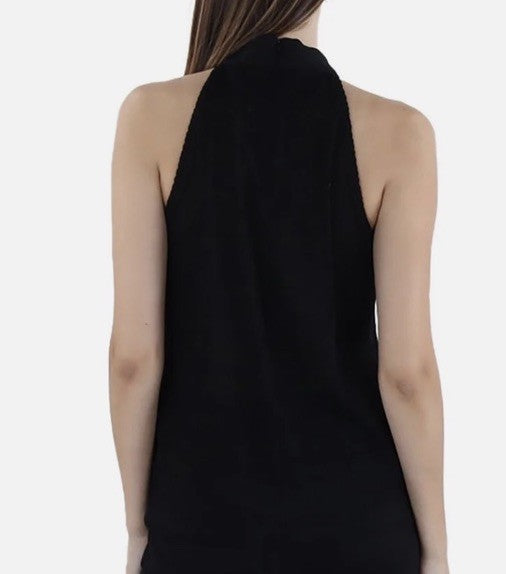 Anne Klein Women's Ribbed Pleated Halter Top Black XL