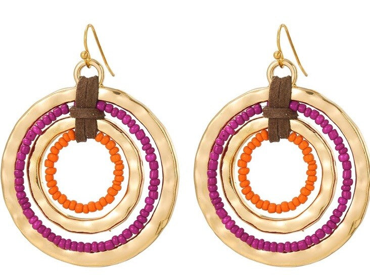 EL by Erica Lyons Pink and Orange Dangle Earrings Gold Tone