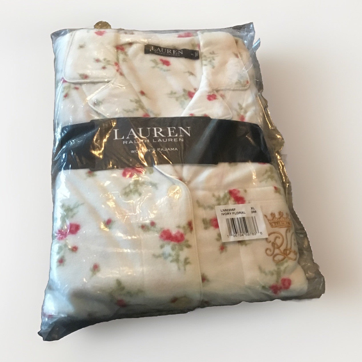Lauren Ralph Lauren Long Printed Pajama Set Ivory Floral XL