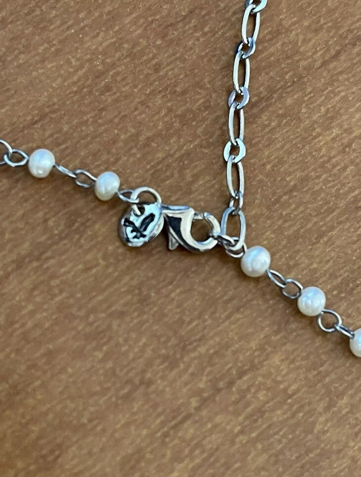 American Eagle Silvertone And Faux Pearl Necklace