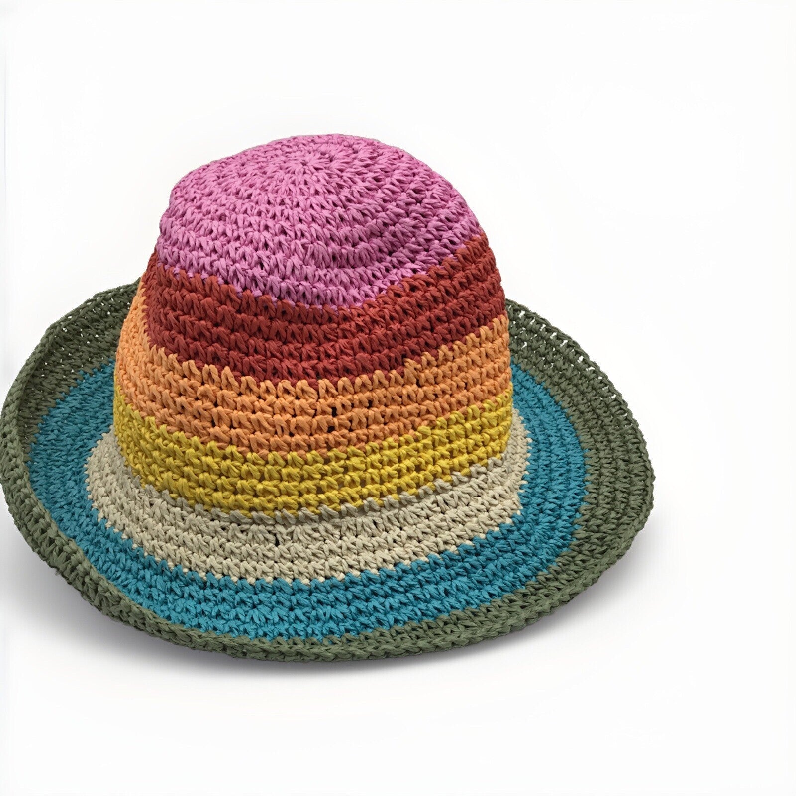 On 34 Women’s Stripped Crochet Hat Colorful 