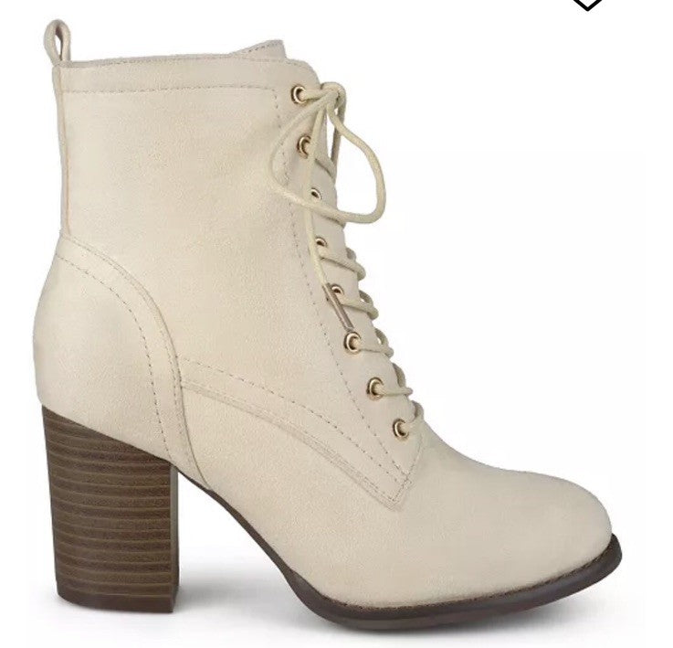 Journee Collection Women's Baylor Lace Up Stacked Heel Booties Bone 11