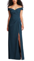 After Six Women's Blue Pleated-Bodice Off-The-Shoulder Dress Size L 12