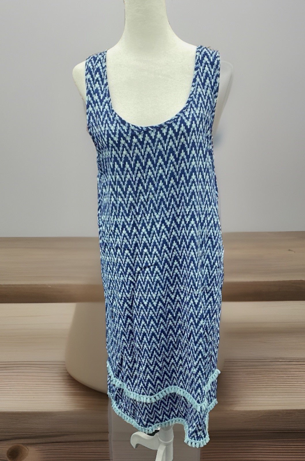 Roudelain Women's Printed Tassel-Trim Tank Nightgown - Slash Geo Size Medium