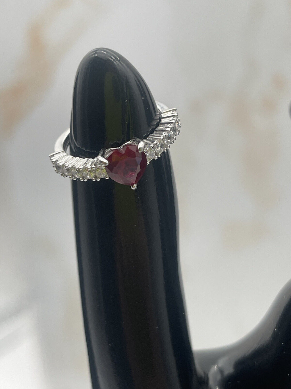 Heart 3CT Ruby & White Topaz 925 Solid Sterling Silver Ring Sz 5