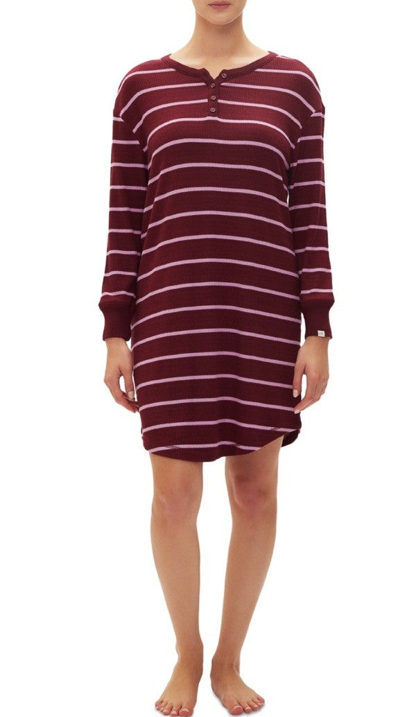 GAP GapBody Women's Henley Dorm Long-Sleeve Stripe Sleepshirt Size Medium
