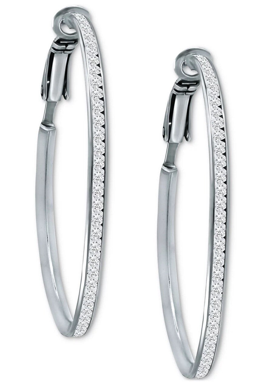Giani Bernini Cubic Zirconia Medium Hoop Earrings, 1.5", Silver Color 