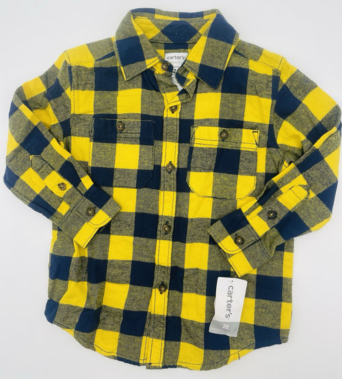 Carter's blue and yellow flannel button up shirt Size 3T