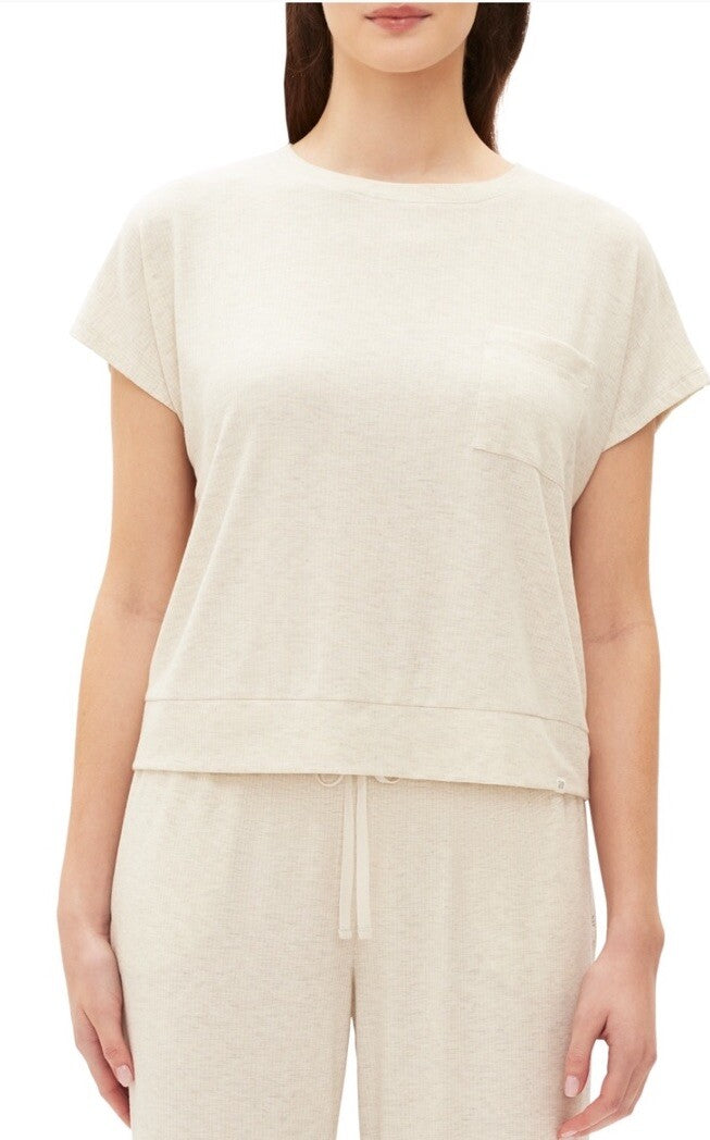 GAP GapBody Women's Ribbed Short-Sleeve Pajama Top L Oatmeal Color