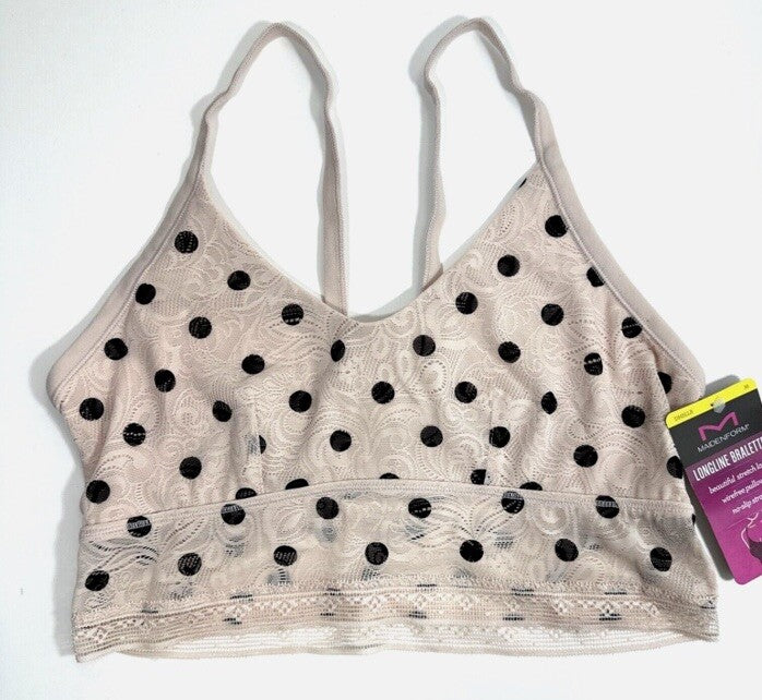 Maidenform All Over Lace Longline Bralette DMSLLB Pink Polka Dot Small