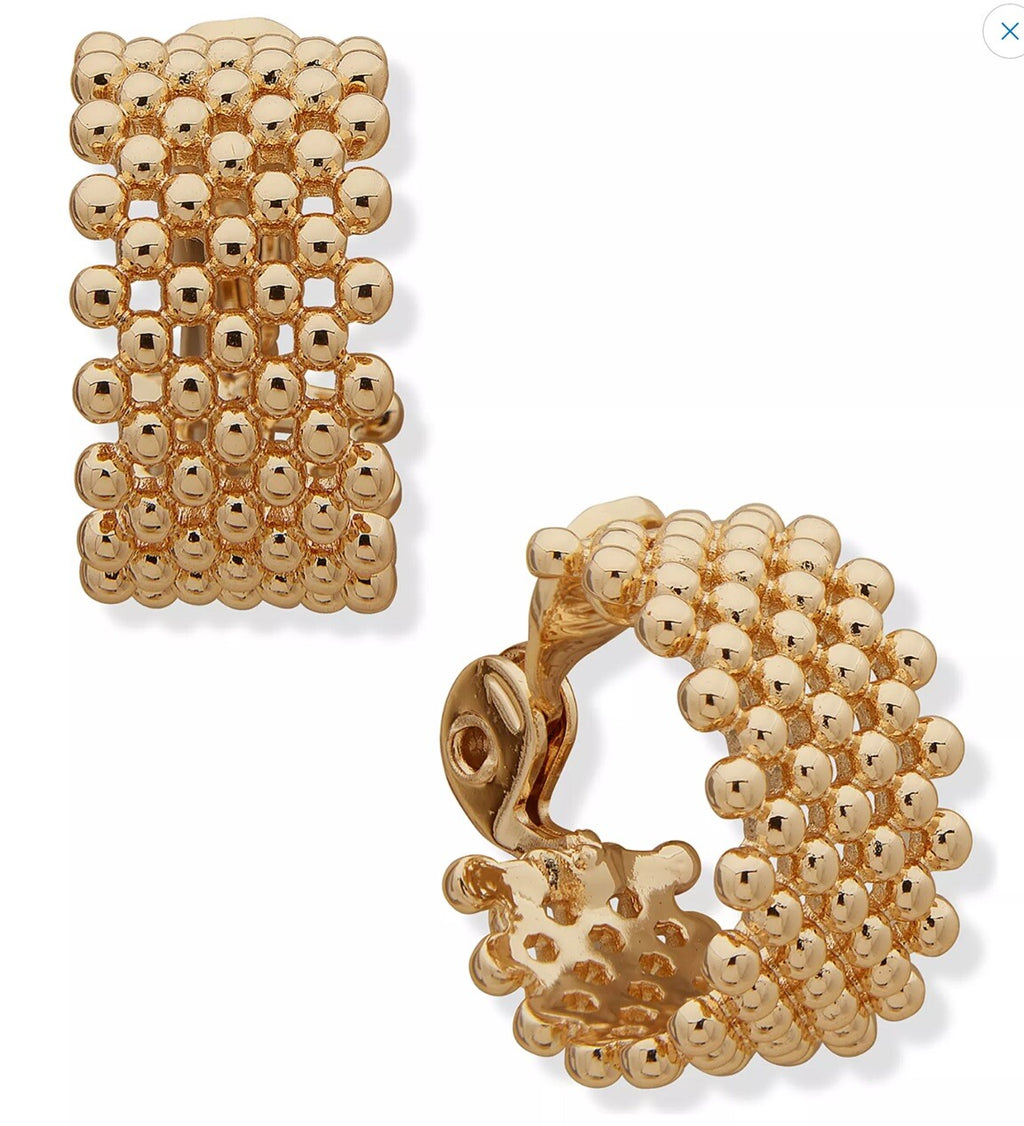 Anne Klein Women's Chunky Beaded Clip Hoop Earrings