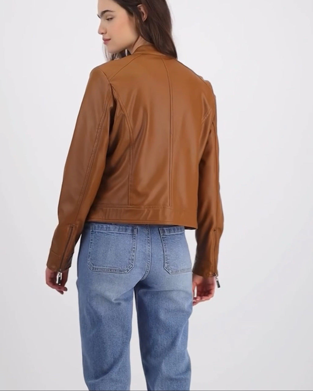 Jou Jou Juniors' Faux-Fur-Lined Moto Jacket Size 2XL Color Cognac