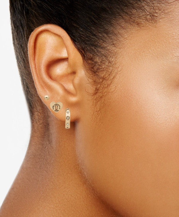 KARL LAGERFELD PARIS Gold-Tone 2 Pc Set Crystal Logo Hoop & Stud Earrings 