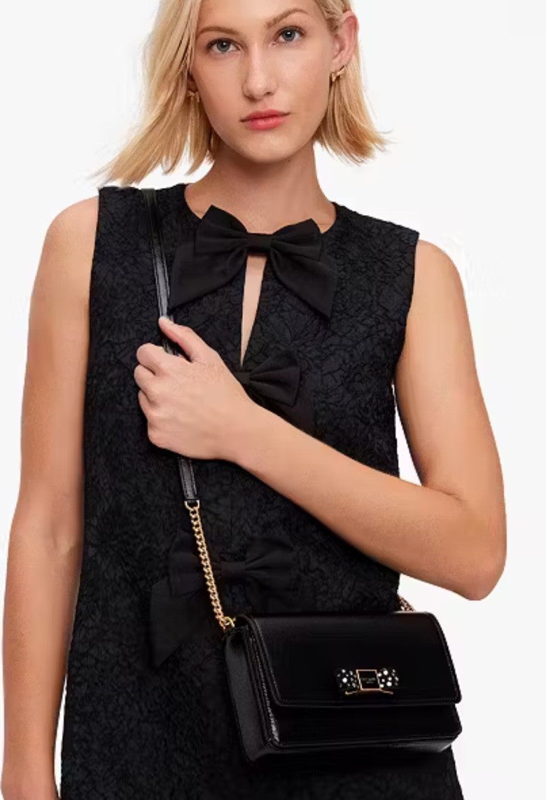Kate Spade Morgan Bow Bedazzled Flap Chain Wallet Crossbody