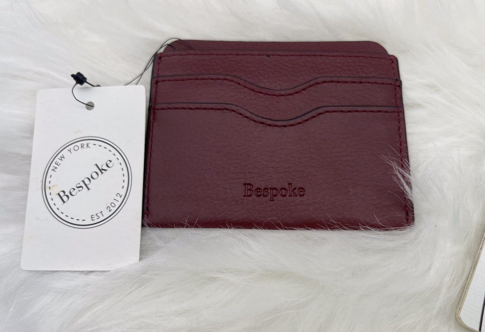 Bespoke New York Pebble Leather Wine Slim Card Case Wallet NWT