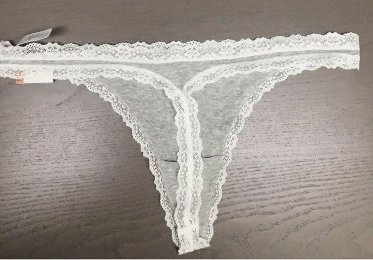 Jenni Women's Lace-Trim Thong Hthr Grey Large 