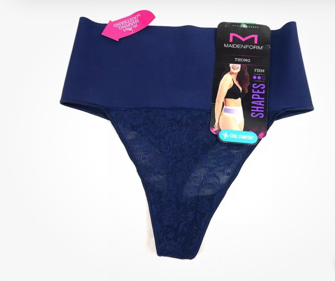 Maidenform Tame Your Tummy Firm Control Navy Lace Thong Panty Large L DM0049