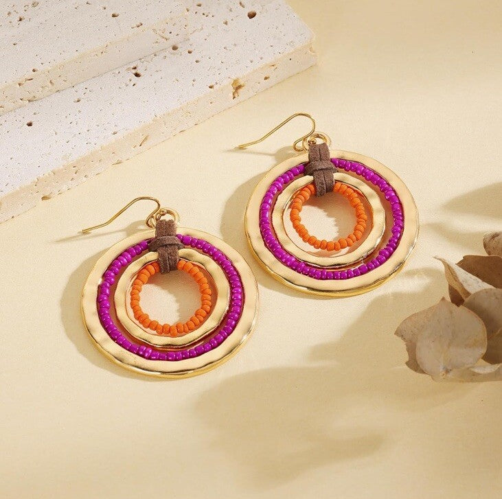 EL by Erica Lyons Pink and Orange Dangle Earrings Gold Tone