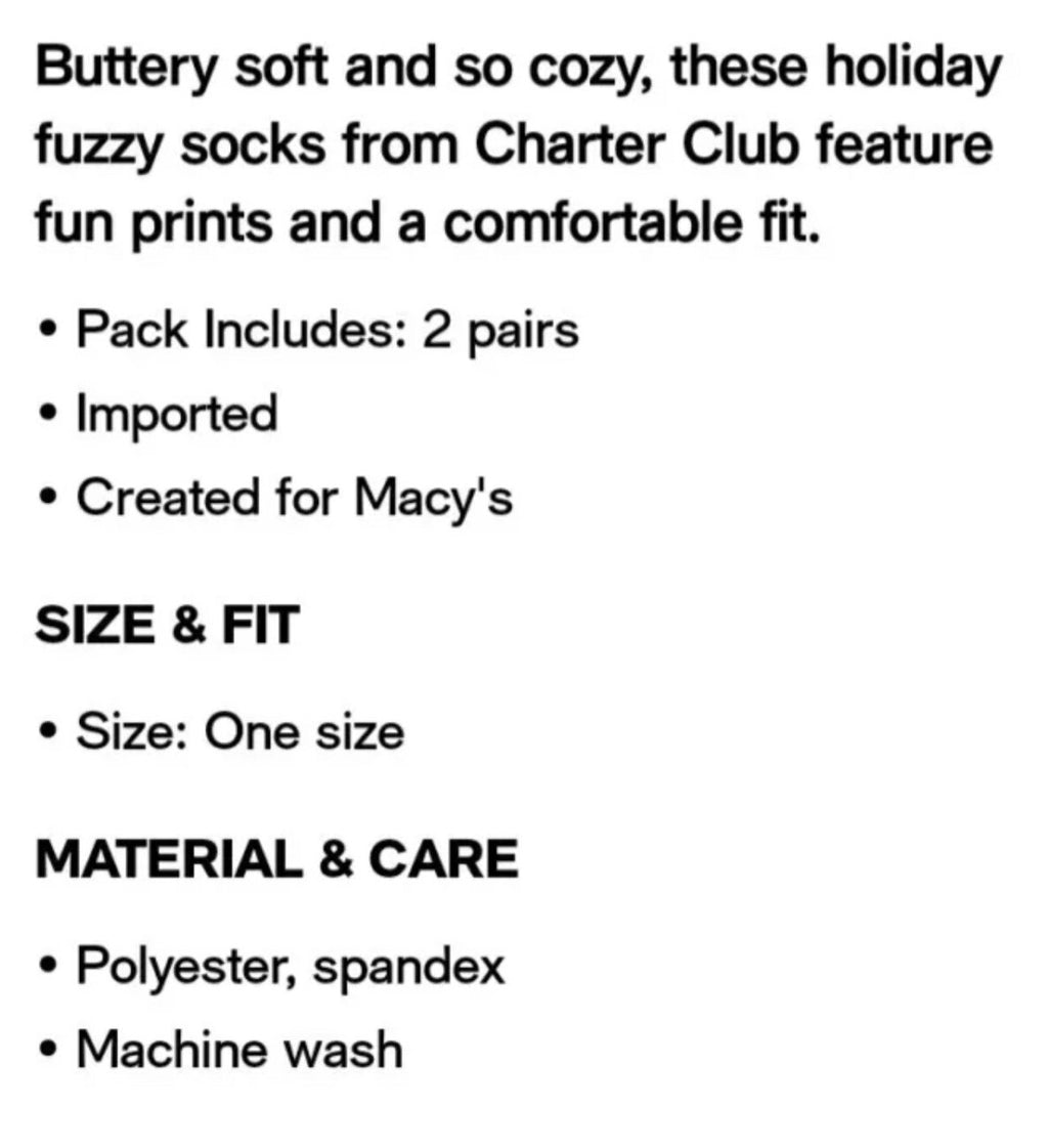 Charter Club Women's 2-Pack Fuzzy Butter Socks (Hanukkah, One Size)