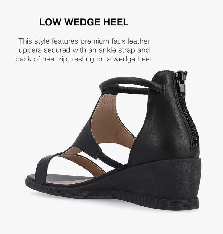 Journee Collection Women's Trayle Wedge Sandals Black 8M