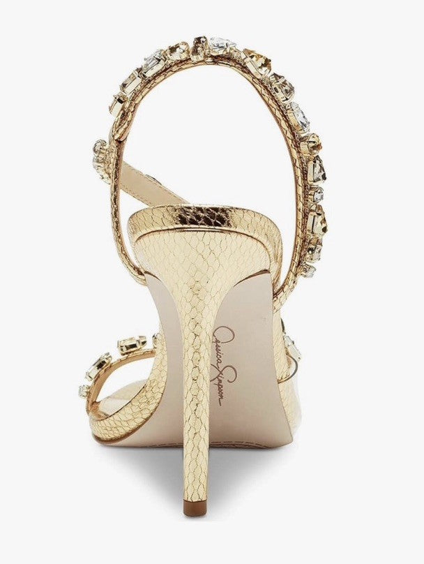 Jessica Simpson Women's Jaycin Embellished Heeled Sandal 7M Gold/Clear