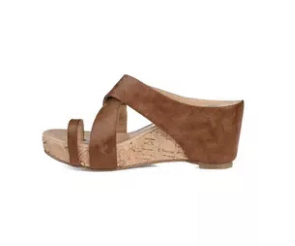 Journee Collection Womens Rayna Brown Wedge Sandals 7 1/2