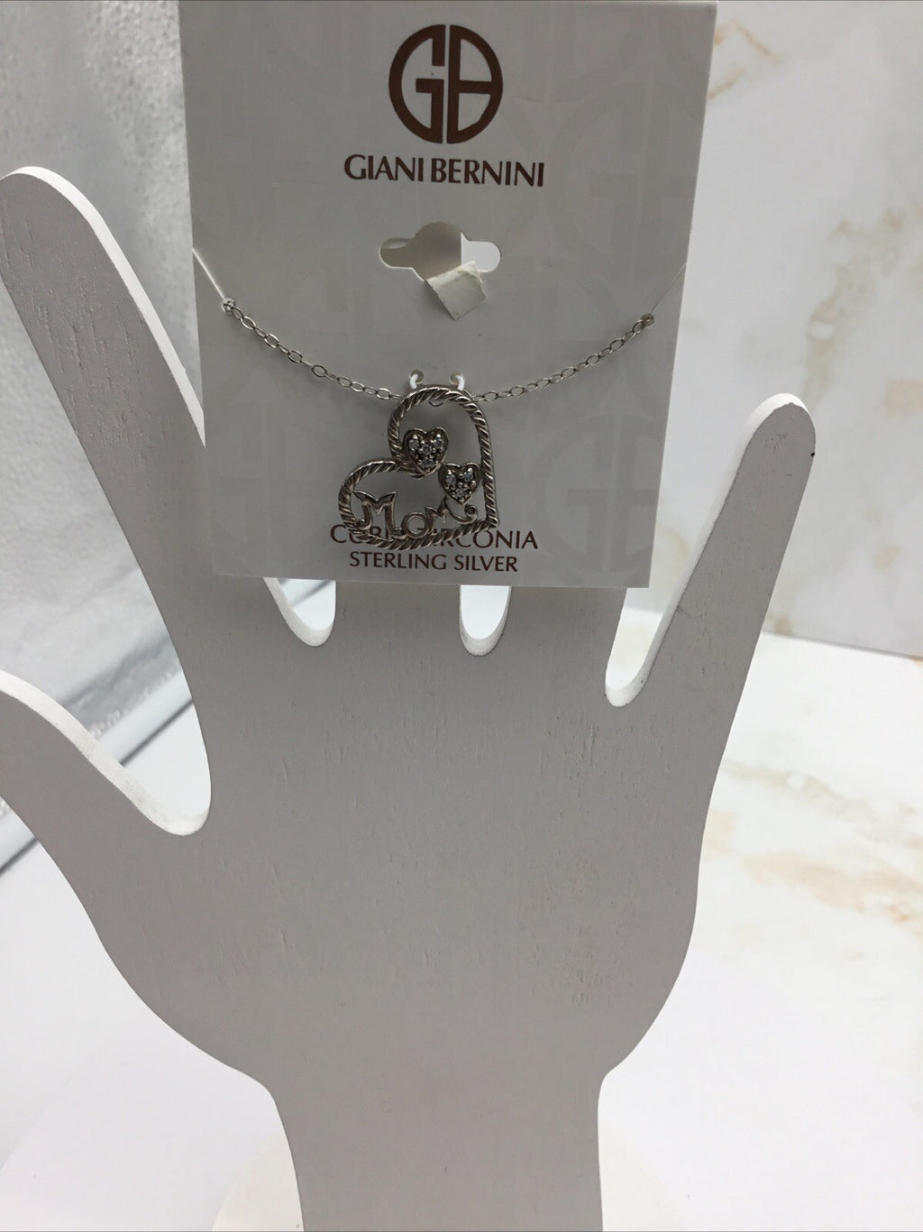 Giani Bernini Cubic Zirconia Mom Heart Pendant Necklace 16" + 2" Sterling Silver
