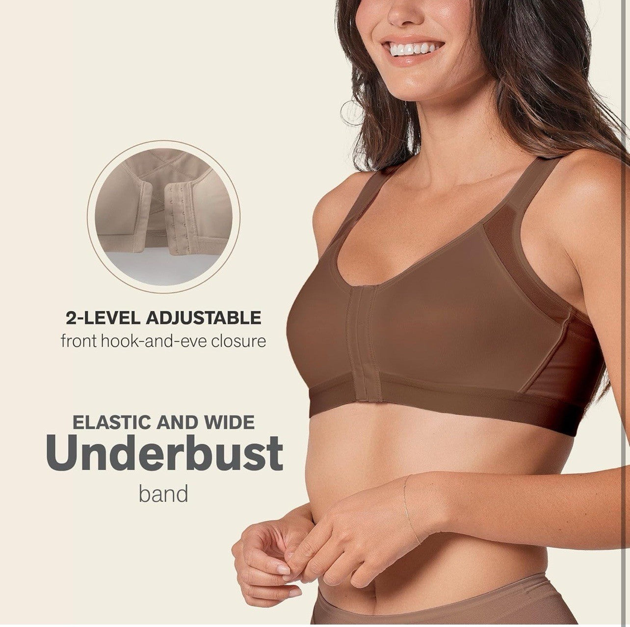 Leonisa Front Closure Posture Corrector Bra - Full Coverage Bras, Brown,38C