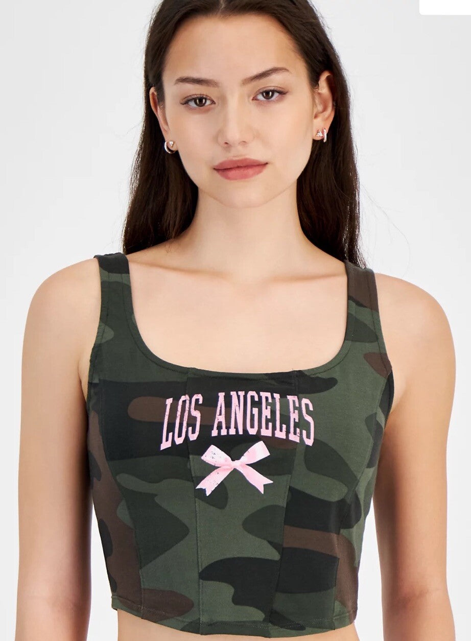 Grayson Threads, the Label Juniors' Cropped Camo-Print Graphic Top  Size XS