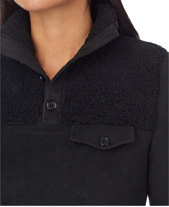 Cuddl Duds Fleecewear Long-Sleeve Collared Top Black L