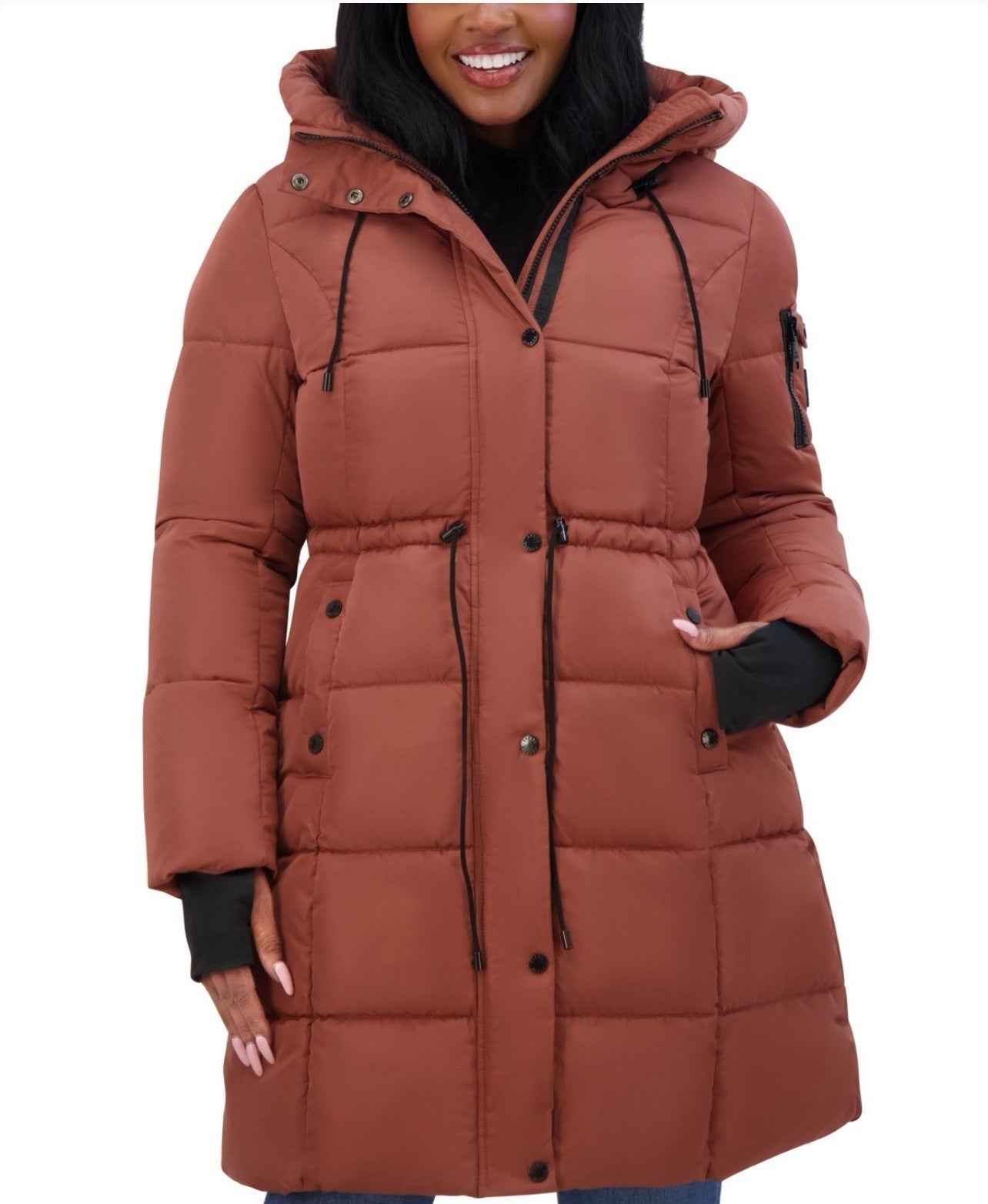 Steve Madden Juniors' Hooded Puffer Anorak Coat Size S/P Color Terracota