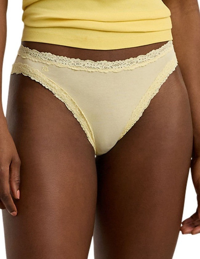 Lauren Ralph Lauren Women's Cotton & Lace Jersey Bikini Brief XS Lemon Chiffon 