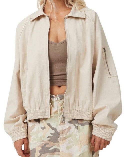 COTTON ON Women's Light Weight Coach Zip Collar Jacke Tan XS-S