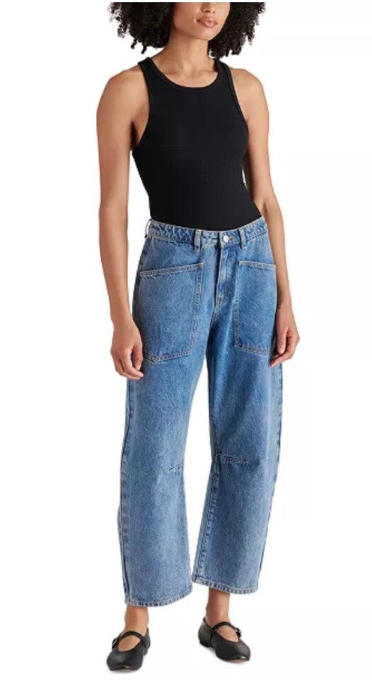 Steve Madden Women's Haniel High-Rise Barrel-Leg Jeans Small 