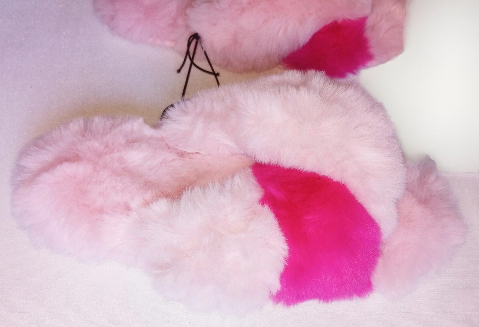 Jenni Faux Fur Solid Crossband Slippers L 9-10 Super Soft Two-Tone Pinks