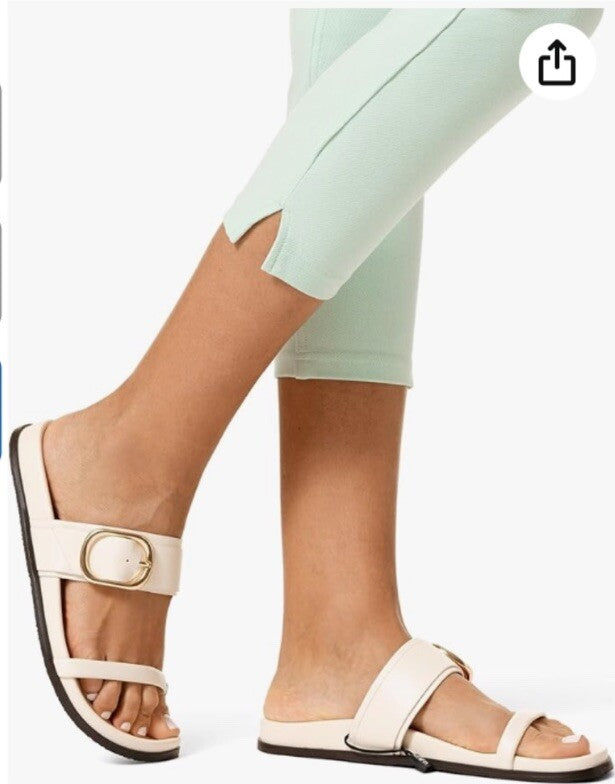 HUE Women's Ankle Slit Essential Denim Capri Leggings, Aqua Foam Size Small 