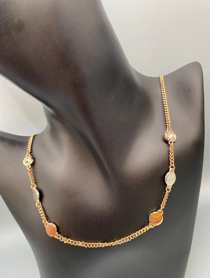 DKNY Women's Tri-Tone Crystal & Logo Disc Slider Necklace Bracelet