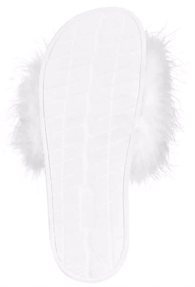 INC International Concepts Sandal Slides Sz 8 / 10 White Fluffy Faux Maribou NEW