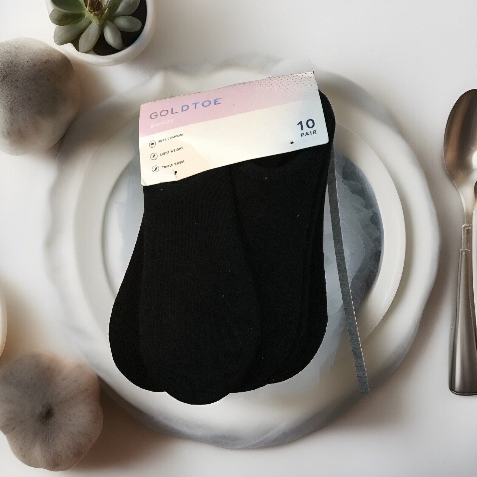  Gold toe Women's 10-Pack Casual Triple-Y Liner Socks Black Size 6-9