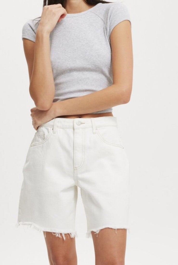 Cotton On Relaxed Denim Shorts Vintage White Worn Size 16