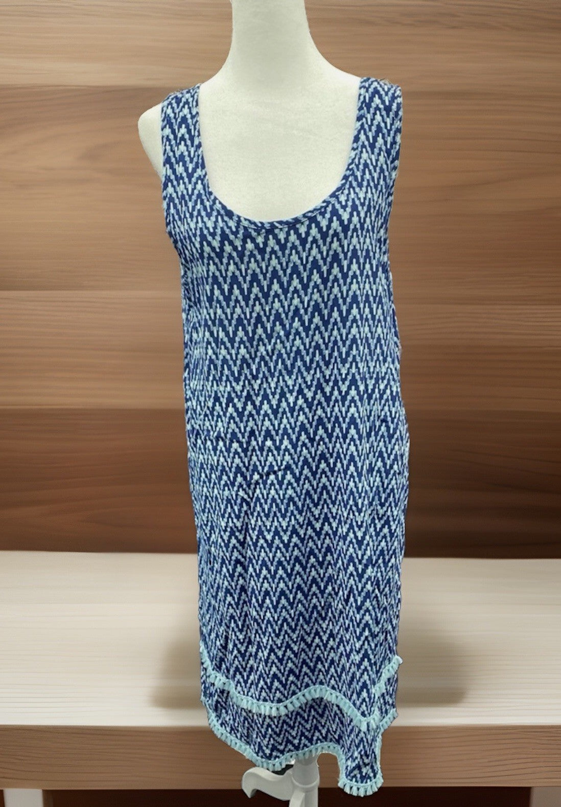 Roudelain Women's Printed Tassel-Trim Tank Nightgown - Slash Geo Size L