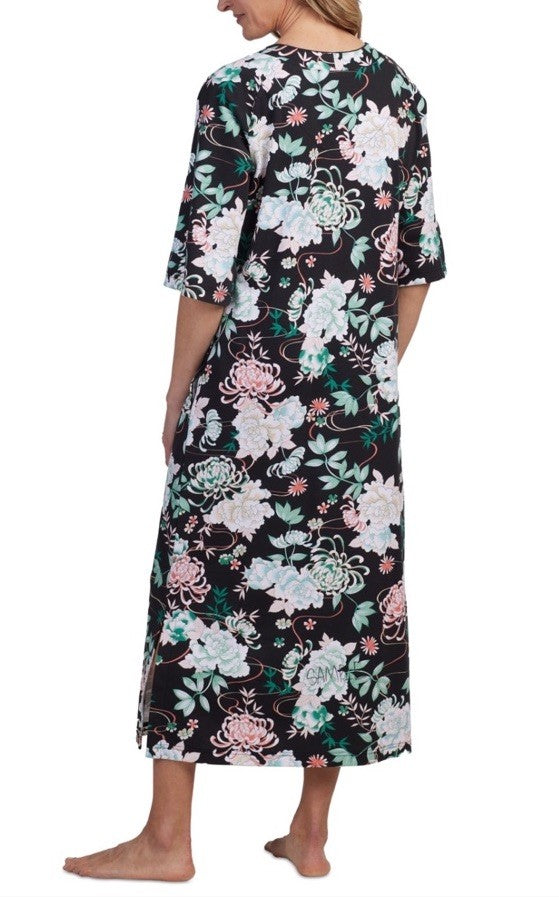 Miss Elaine Women's Printed 3/4-Sleeve Zip-Front Robe Black XL