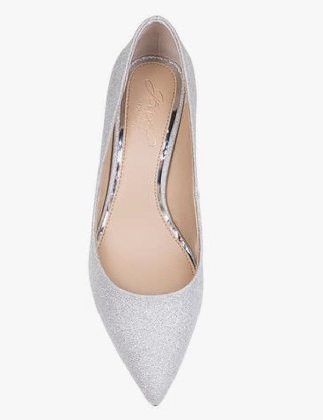 Jewel Badgley Mischka Women's Silver Royalty Kitten Heel Pumps Heels Size 6 Glit