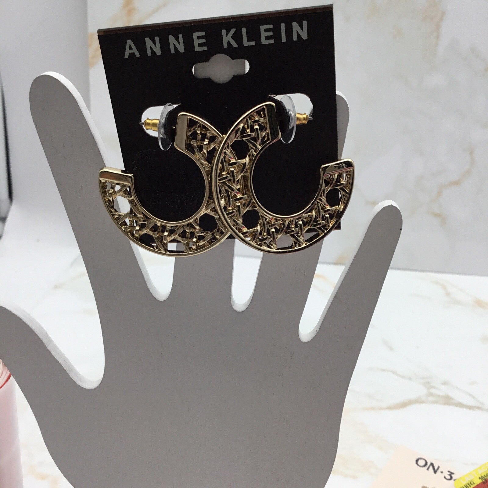 Anne Klein Gold-Tone Medium Lattice C-Hoop Earrings, 1.5"