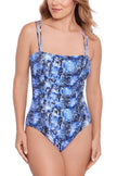 Swim Solutions One-Piece Swimsuit Sz 10 Blue Animal Print Tummy Control