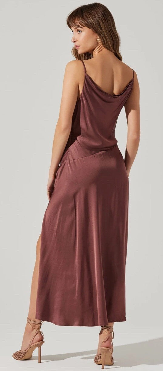 The Label Glynis Cowl Neck Midi Dress Mulberry Large 