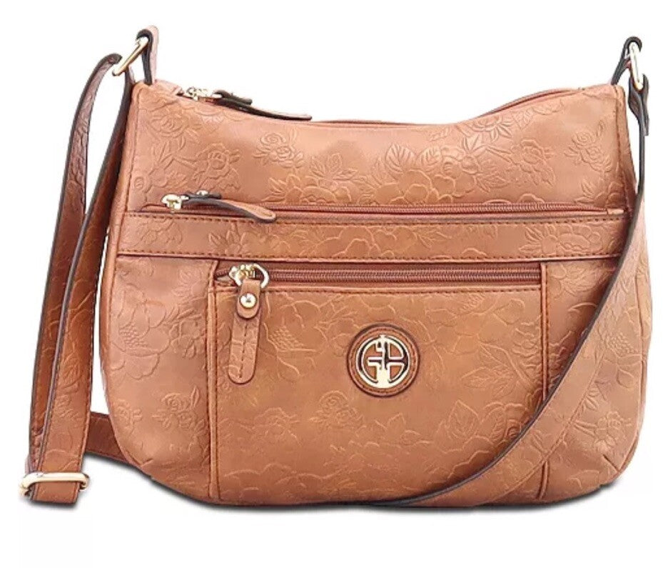 Giani Bernini Pebble Faux Leather Tooling Hobo Shoulder Bag NWT - Cognac