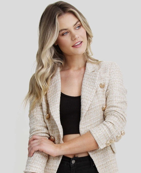 Belle & Bloom Princess Polina Textured Weave Blazer S Beige 