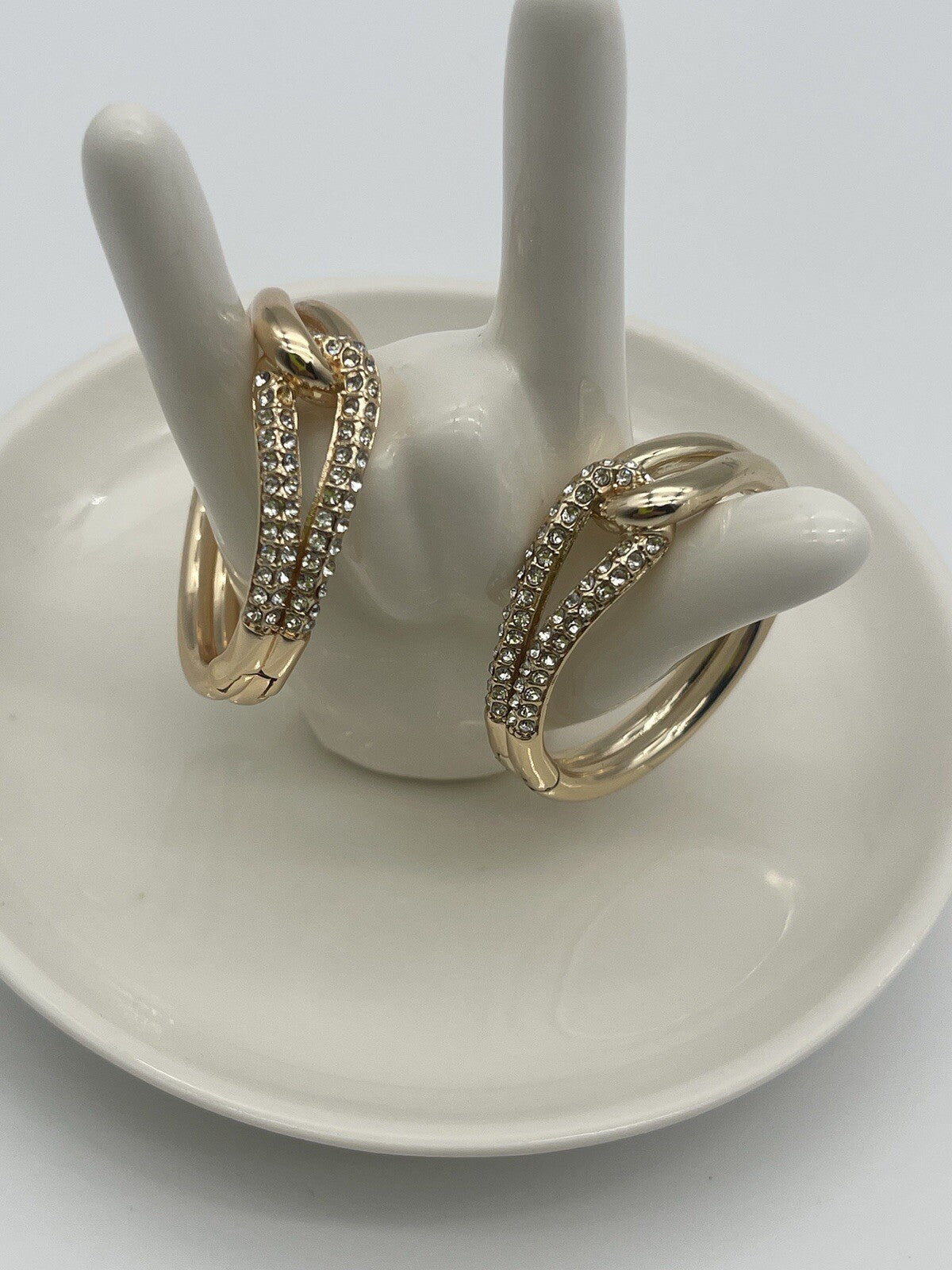 And Now This 18k gold over brass Crystal Knot Hoop Earrings 1 1/4"