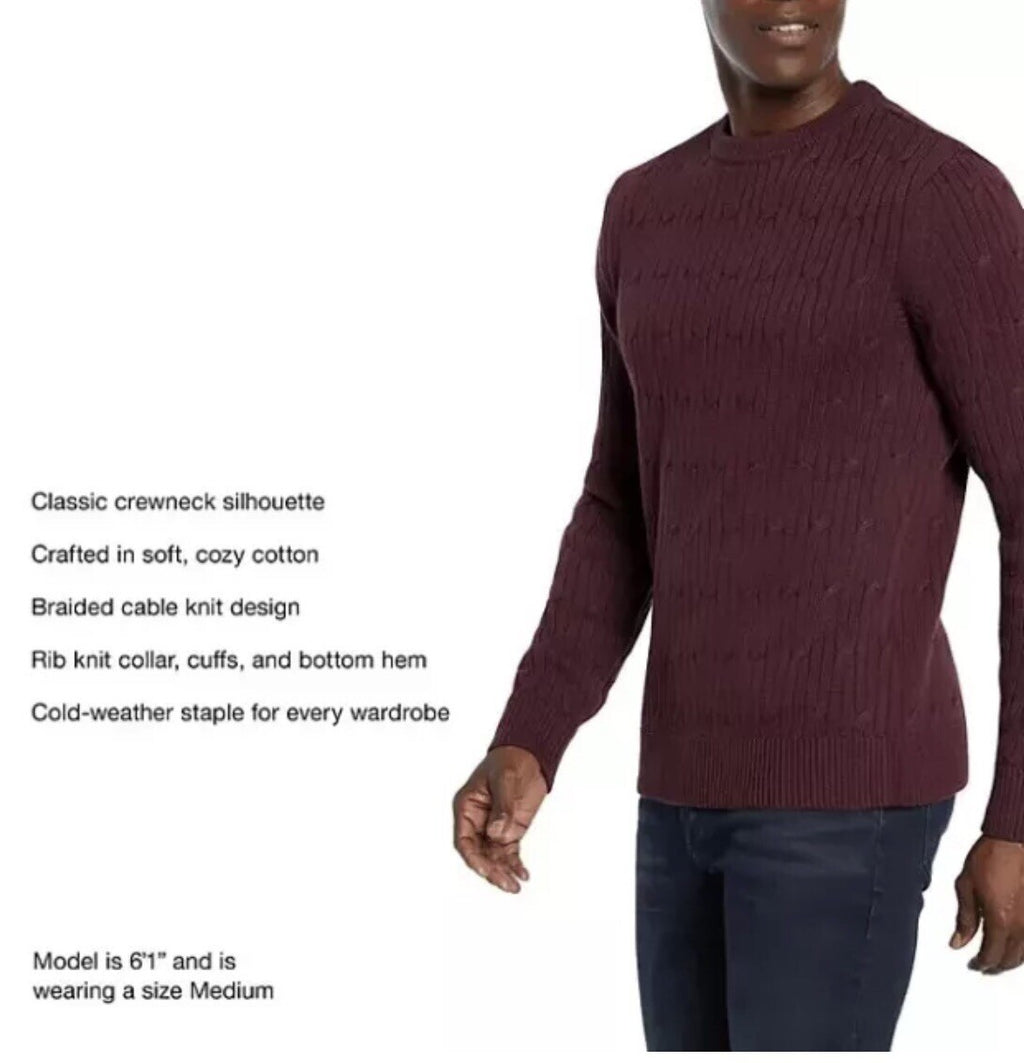 NEW-Express Men's Cable Knit Sweater Burgendy Red XXL